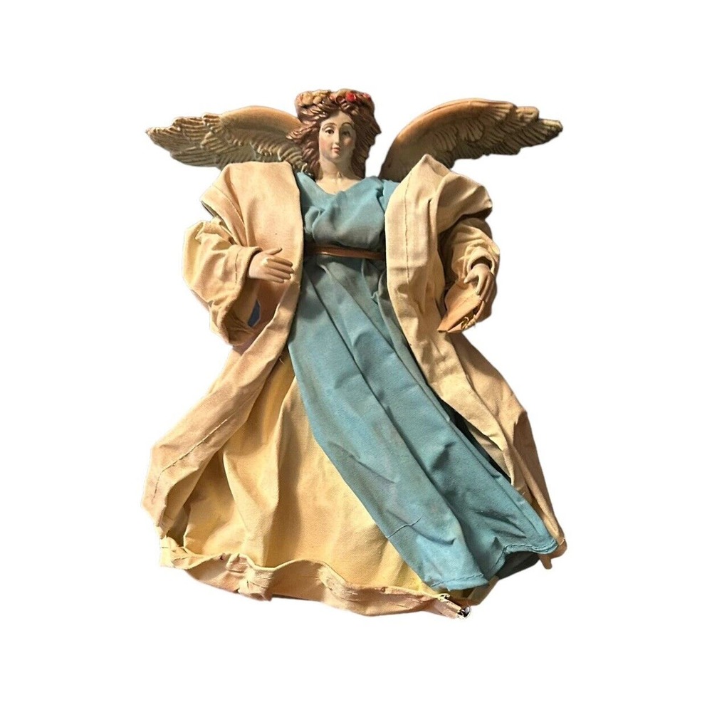 Vintage Angel Tree Topper Victorian Christmas Made In Taiwan Blue And Off White